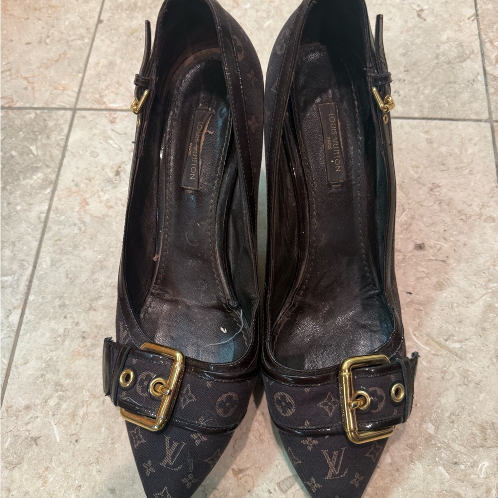 Louis Vuitton Black Monogram Women's Heels Buckle
